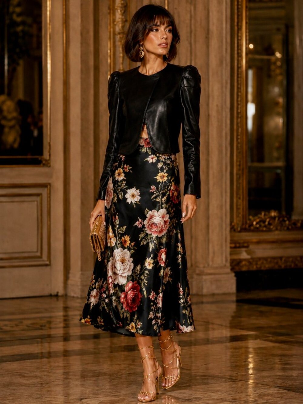 Alice + Olivia Addison Black Leather Puff Sleeve Jacket, Size M, Retail $995.00